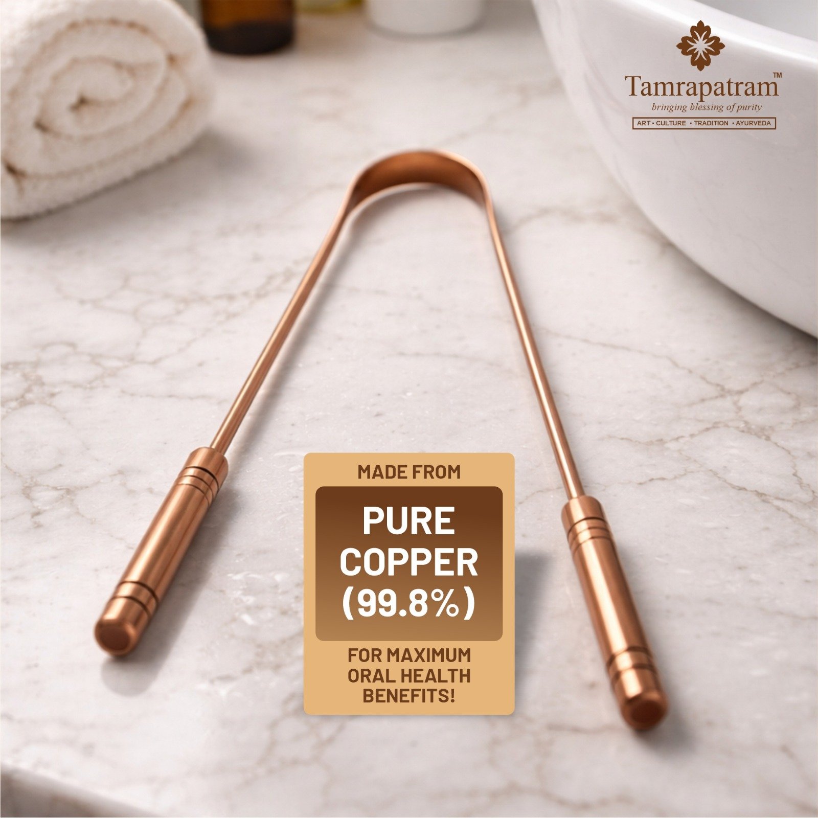 Tamrapatram Premium Copper Toungue Cleaner - U shape Two Handle image 4