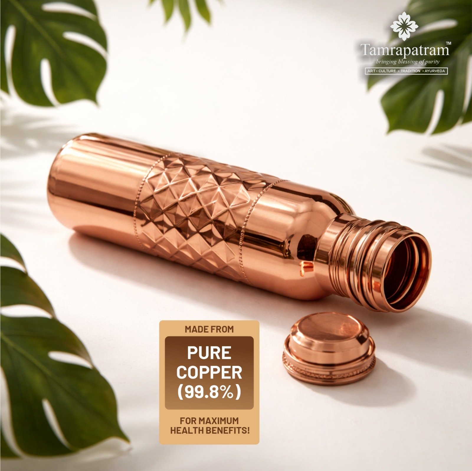 HALF DIAMOND Hammered Copper Bottle - 950ML image 3