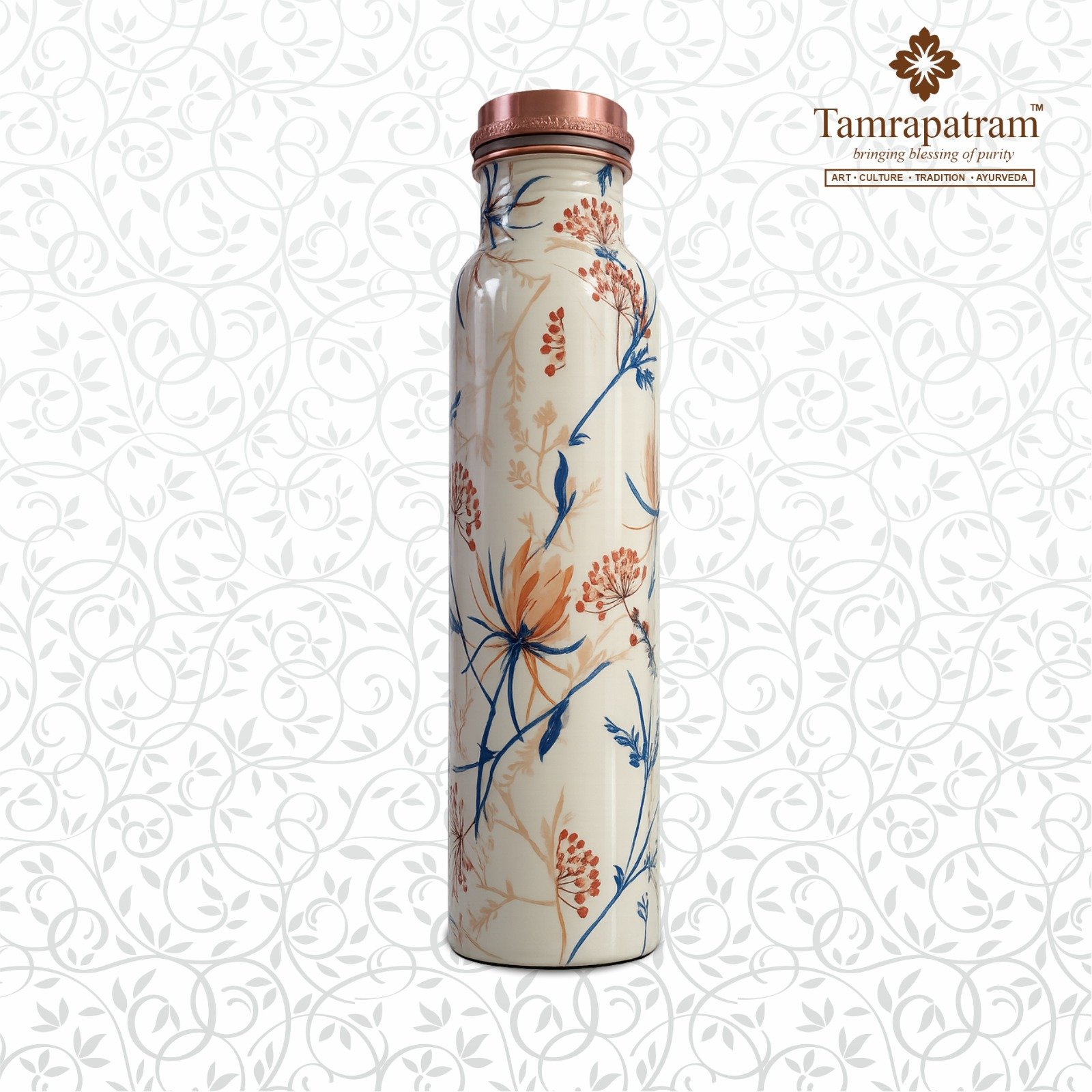 White Meena Printed Antique Copper Water Bottle | Pure Copper Designer Bottle | Leakproof, Durable & Elegant Drinkware | Ayurvedic Wellness image 6