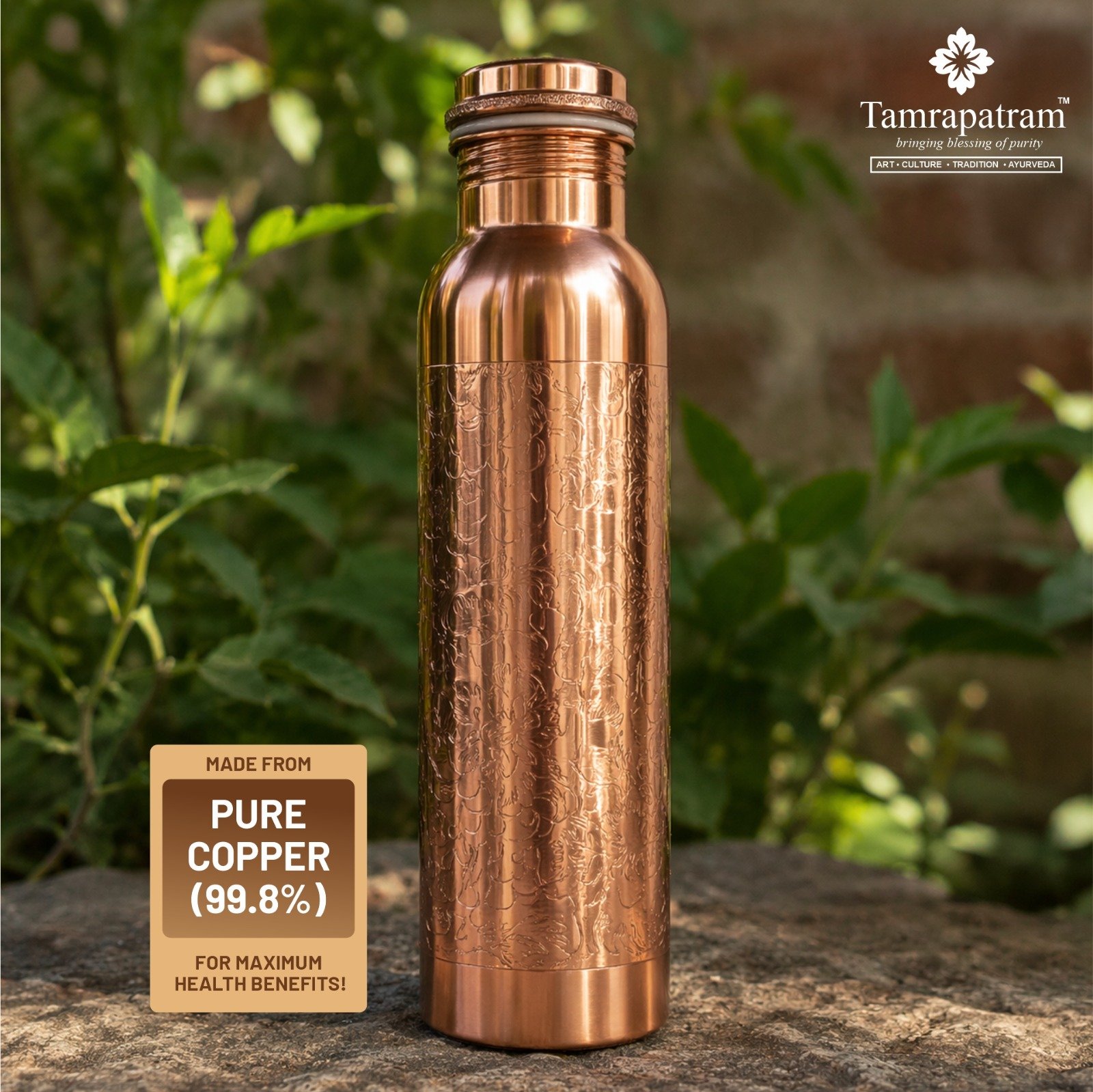 Full Engraved Polished Copper Water Bottle 750ml image 4