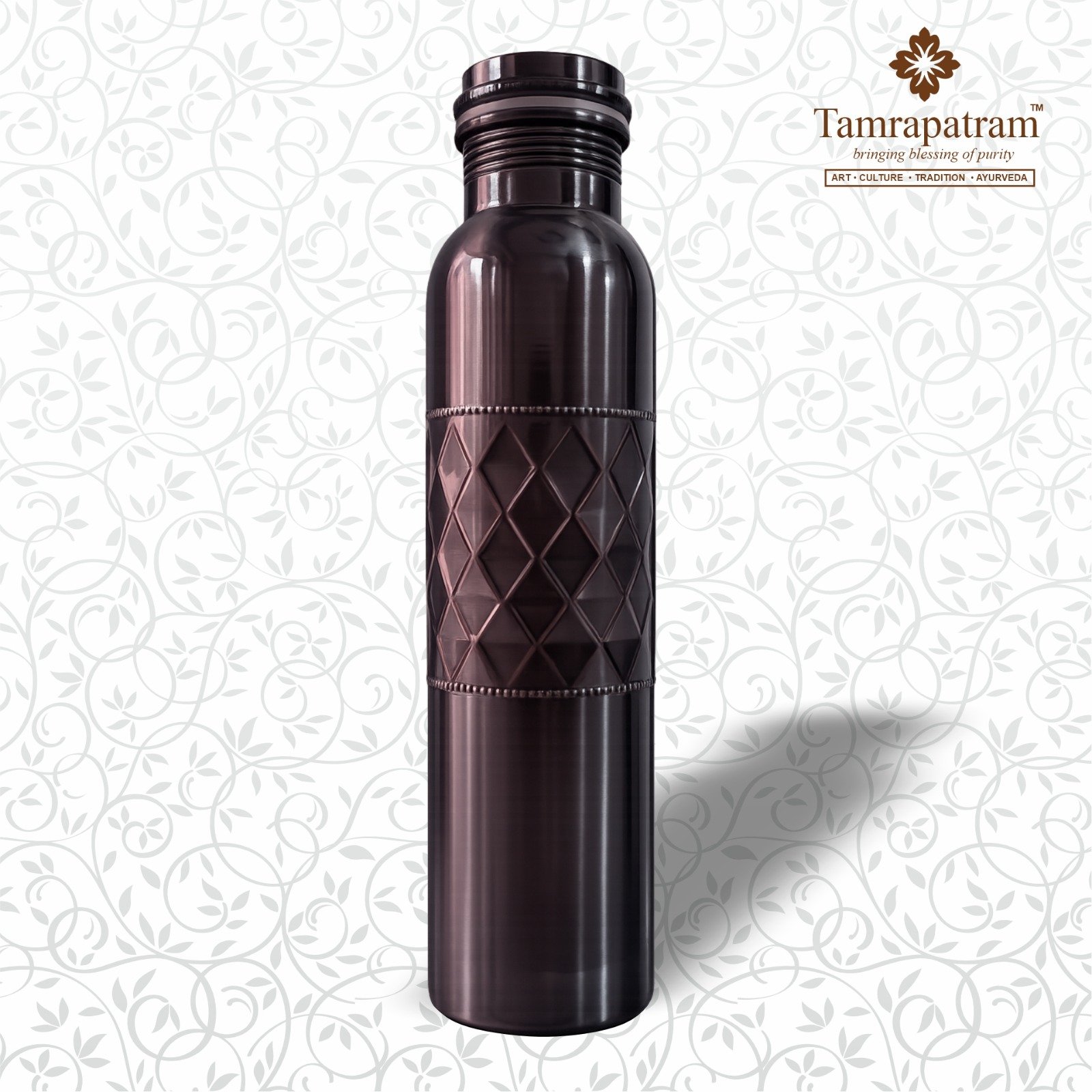Matte Diamond Design Copper Water Bottle 750ml | Pure Copper Bottle | image 4