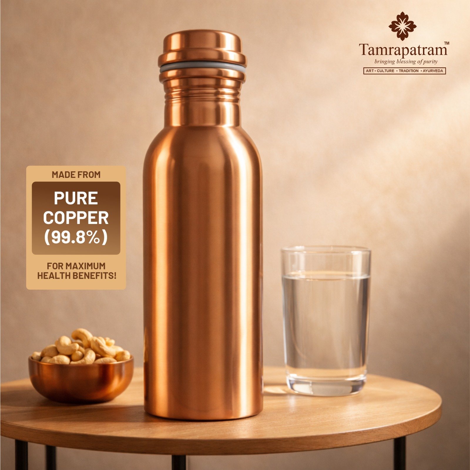 Kids Copper Water Bottle 500ml | Pure Copper Drinking Bottle | Leakproof, Durable & Travel Friendly | Ayurvedic Wellness Drinkware