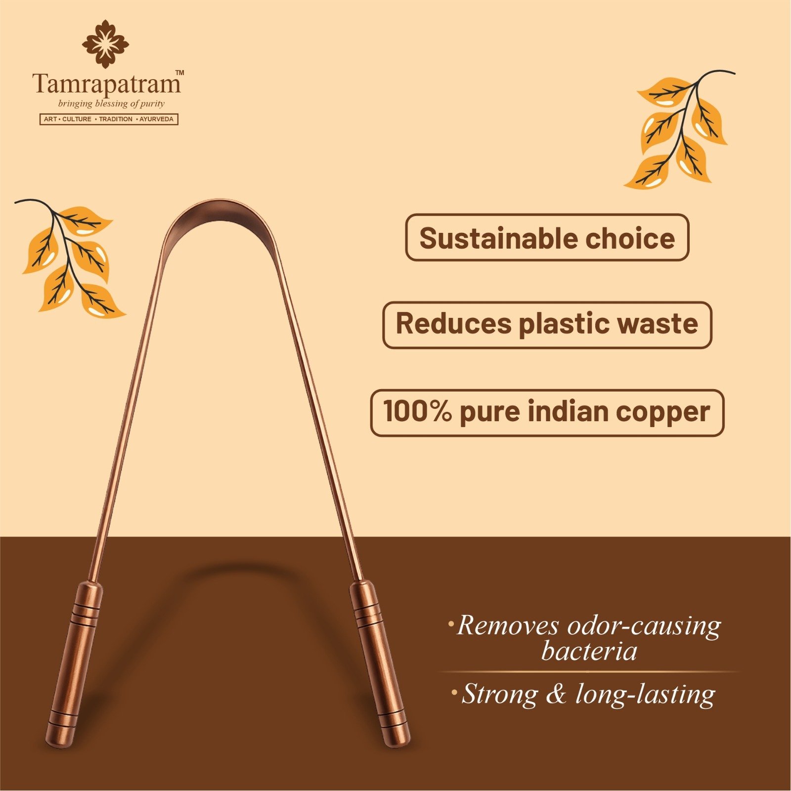 Tamrapatram Premium Copper Toungue Cleaner - U shape Two Handle image 5