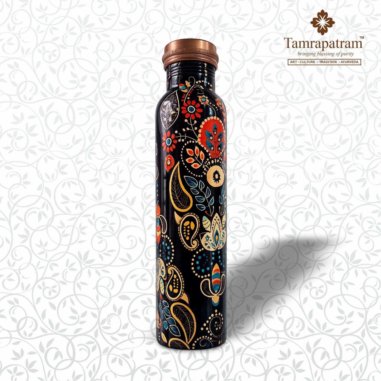 Black Meena Printed Copper Water Bottle 750ml image 5