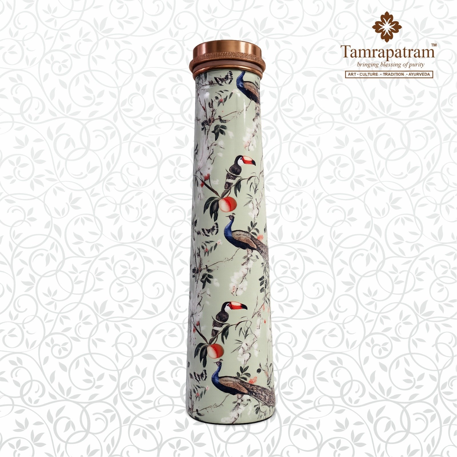 White Meena Printed Antique Tower Copper Water Bottle | Pure Copper Designer Bottle | Leakproof, Durable & Elegant | Ayurvedic Wellness Drinkware image 6
