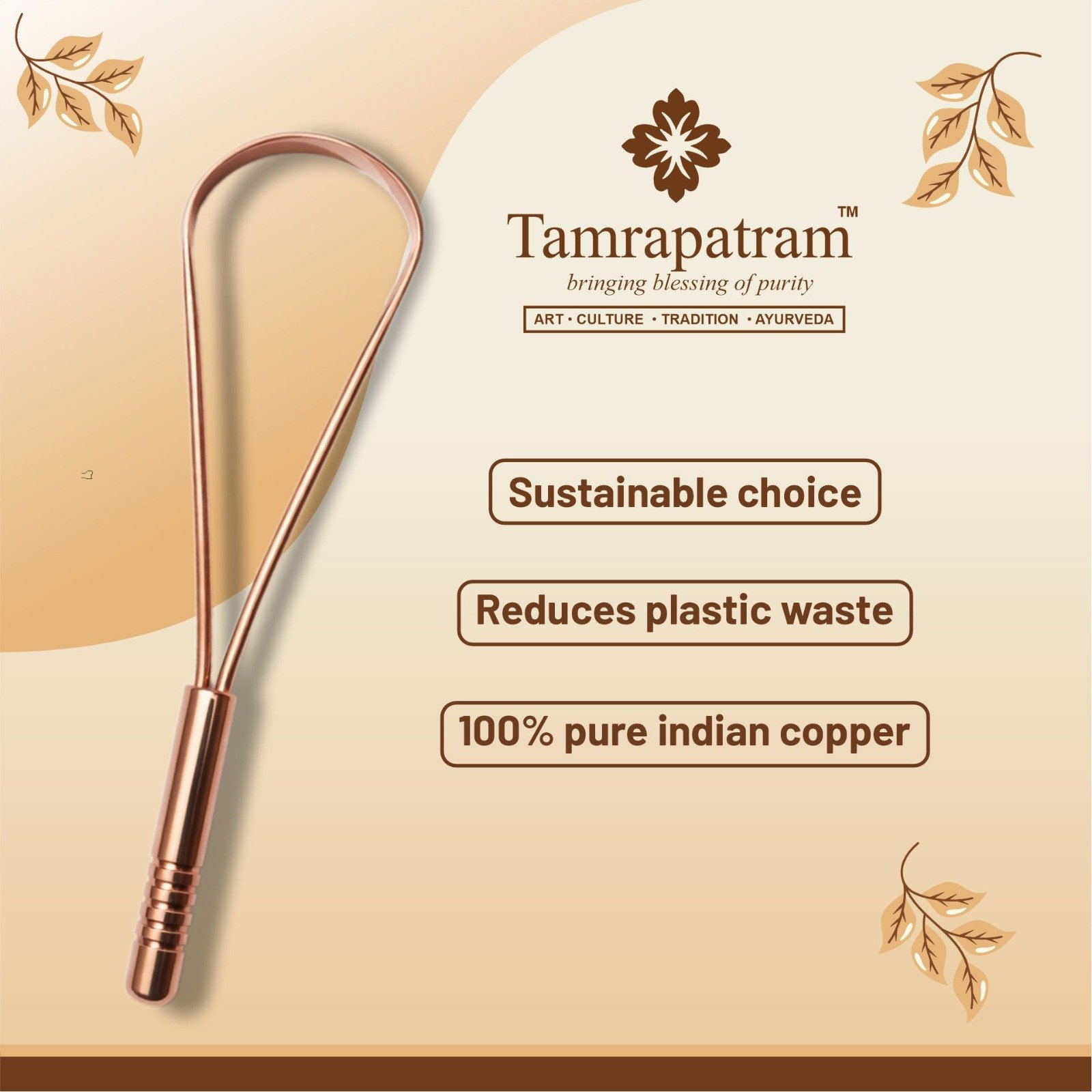 Tamrapatram Premium Copper Toungue Cleaner - Single Halde image 2