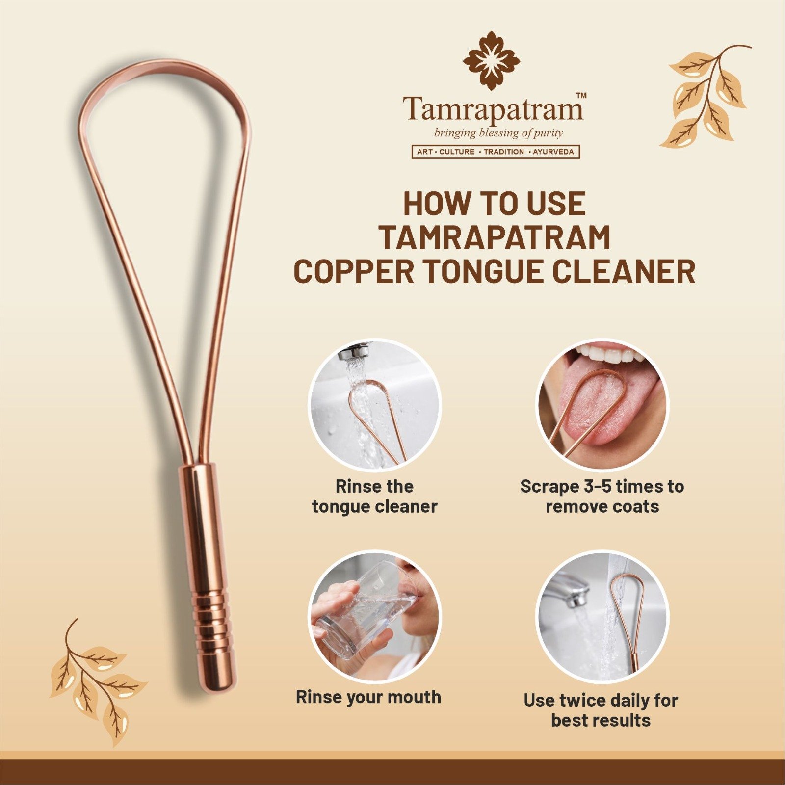 Tamrapatram Premium Copper Toungue Cleaner - Single Halde image 3