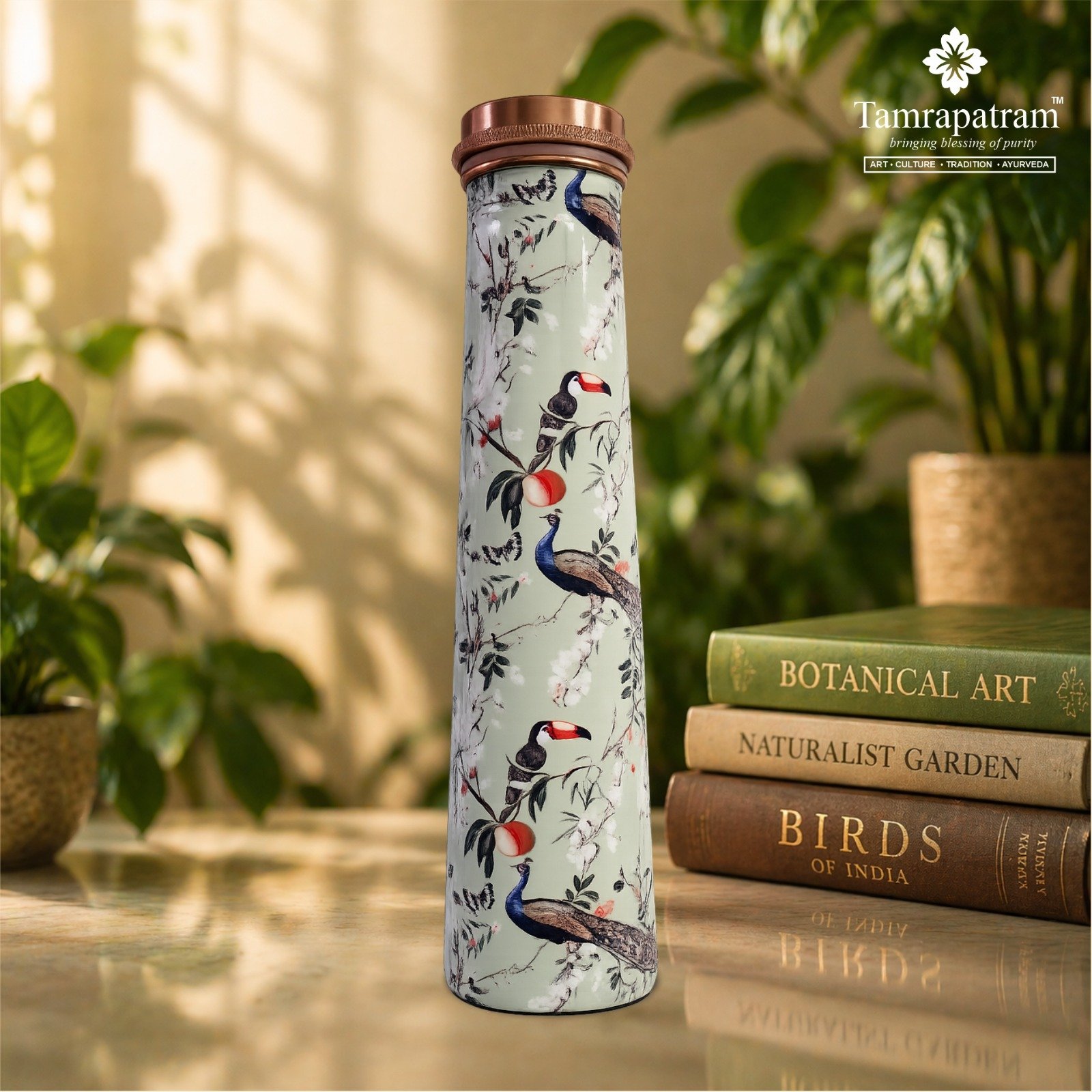 White Meena Printed Antique Tower Copper Water Bottle | Pure Copper Designer Bottle | Leakproof, Durable & Elegant | Ayurvedic Wellness Drinkware image 2
