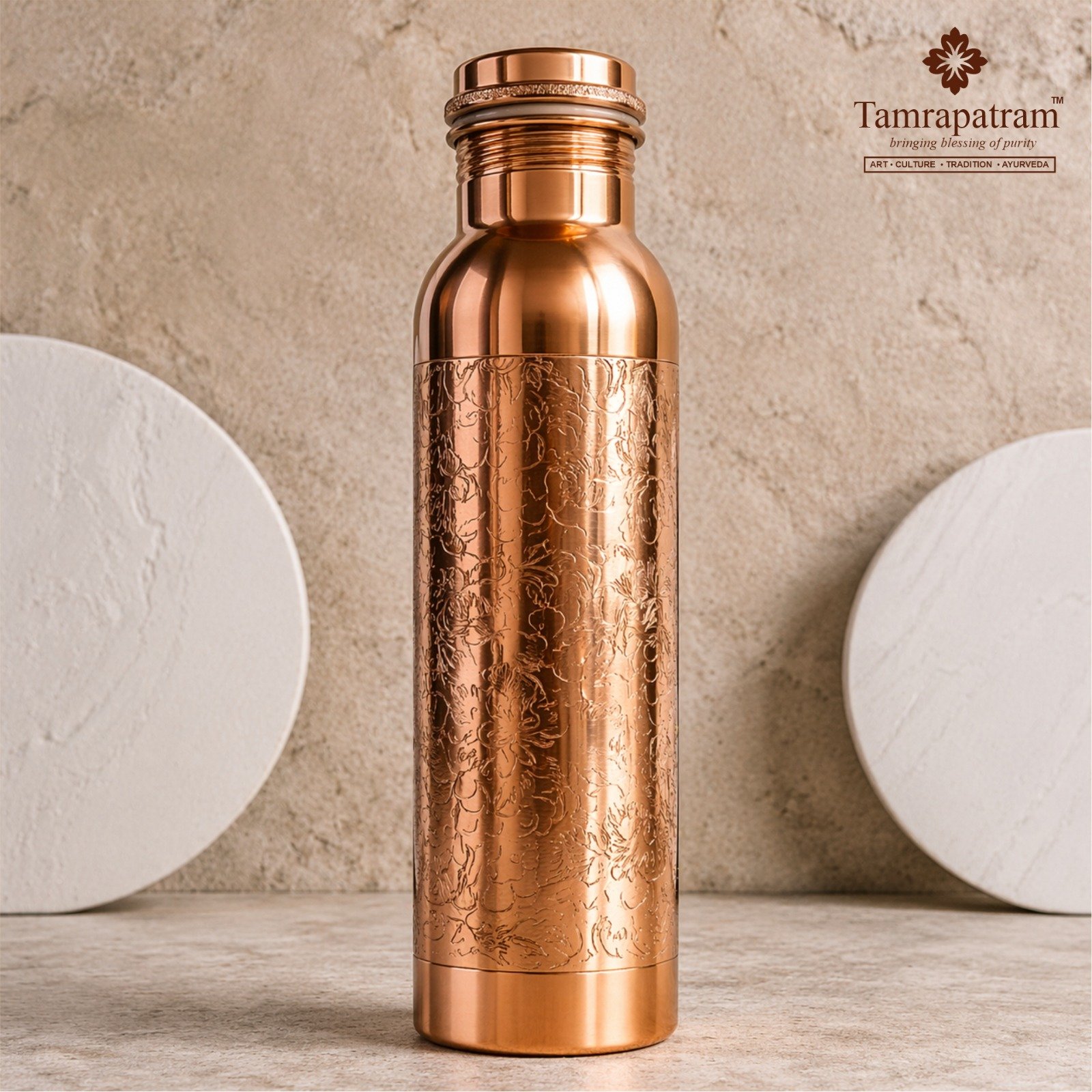 Full Engraved Polished Copper Water Bottle 750ml image 2