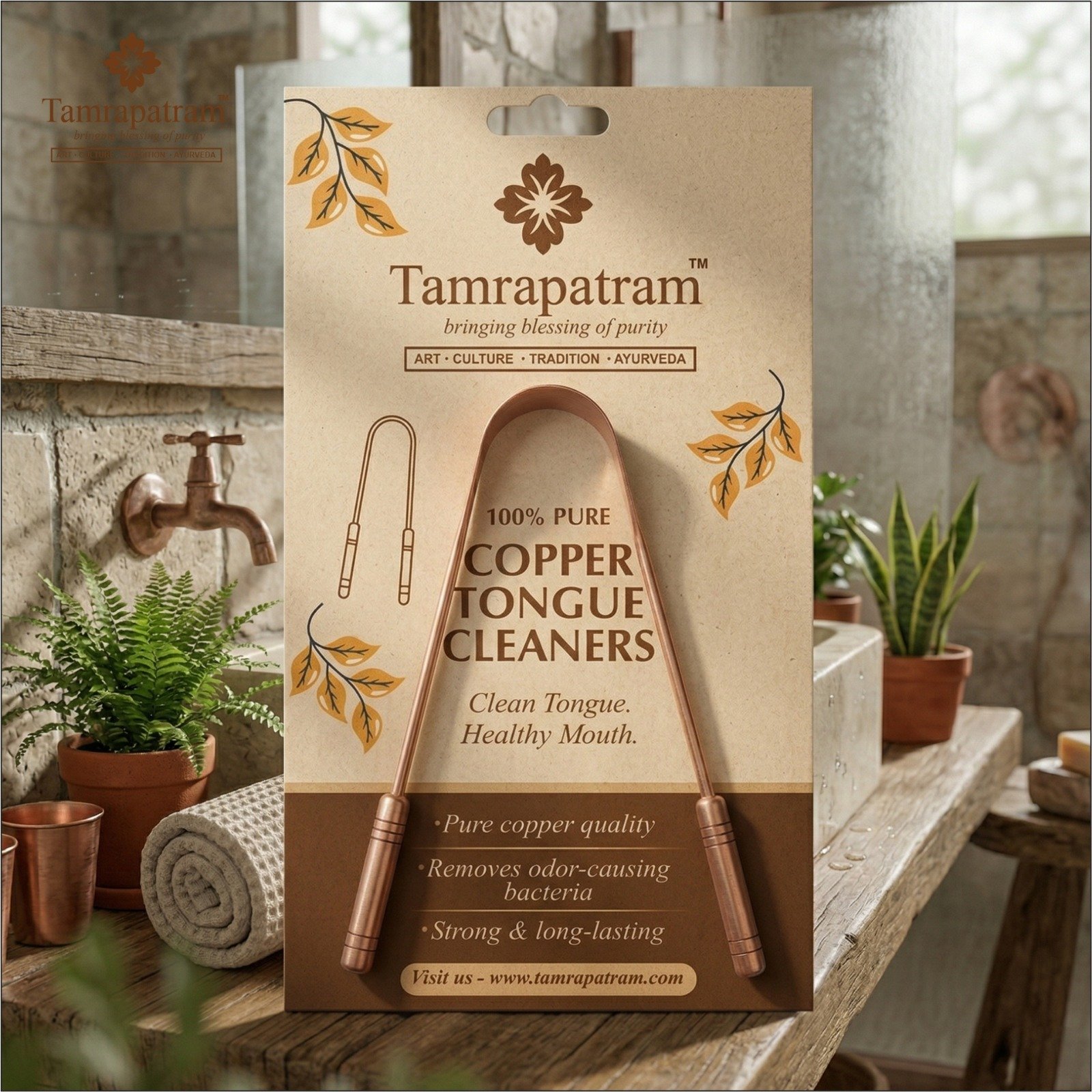 Tamrapatram Premium Copper Toungue Cleaner - U shape Two Handle image 6