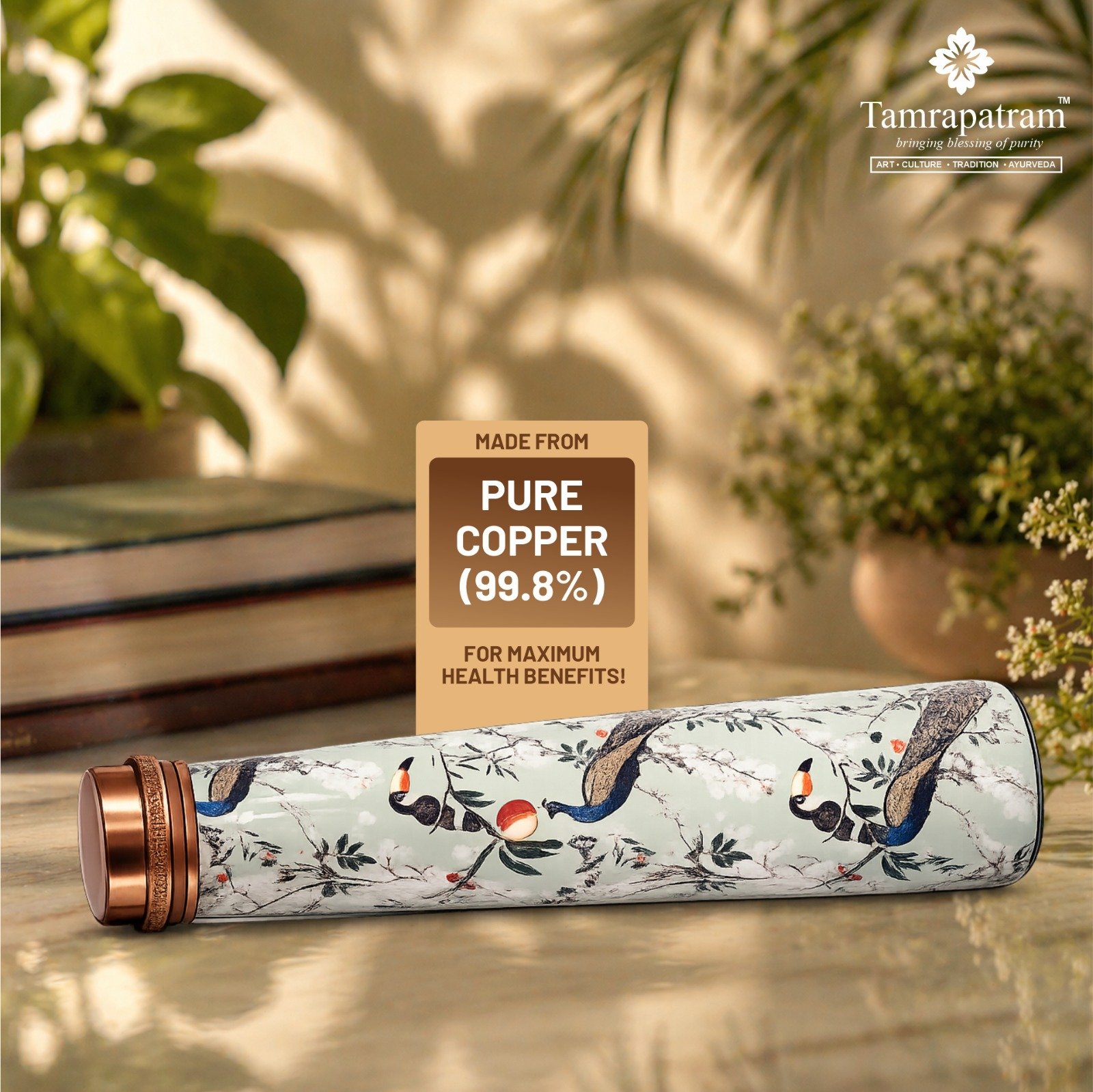 White Meena Printed Antique Tower Copper Water Bottle | Pure Copper Designer Bottle | Leakproof, Durable & Elegant | Ayurvedic Wellness Drinkware image 3